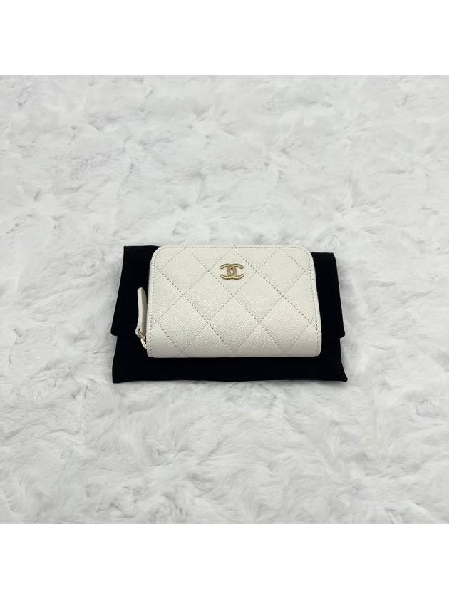 Classic zipper card wallet white gold caviar internal logo AP0216 - CHANEL - BALAAN 3