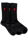Heart Logo Socks 3 Packs Set Black - AMI - BALAAN 3