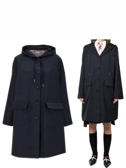 Women's Nylon Tech Hooded Parka Navy - THOM BROWNE - BALAAN 2