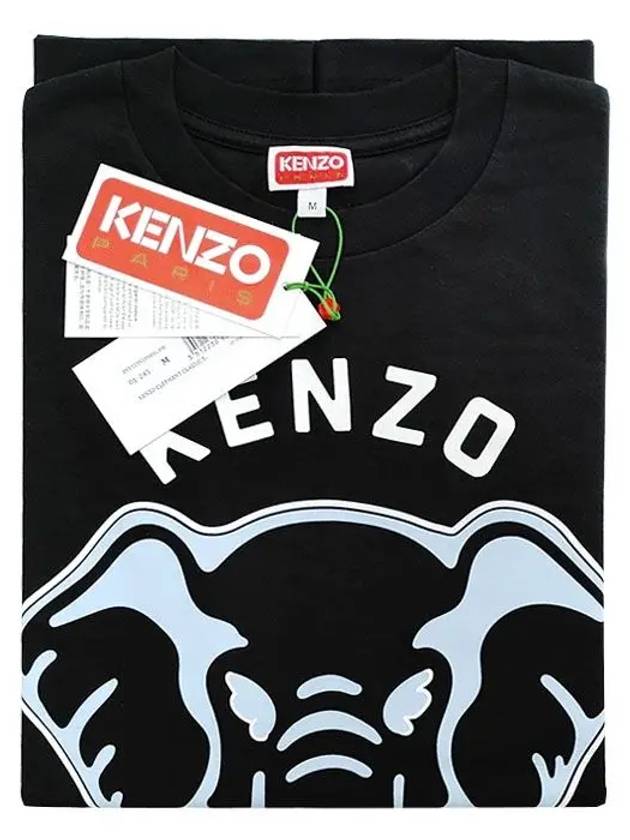 Cotton Elephant Print Short Sleeve T Shirt Black - KENZO - BALAAN 4