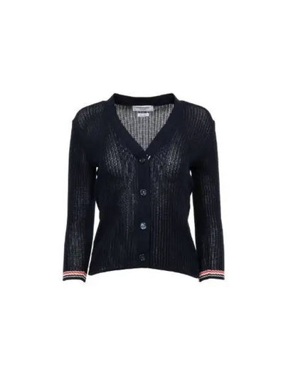 Thom Browne Pointelle RWB Striped Cardigan Navy - THOM BROWNE - BALAAN 2