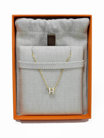 Mini Pop H Pendant Necklace Gold Blanc White - HERMES - BALAAN 2