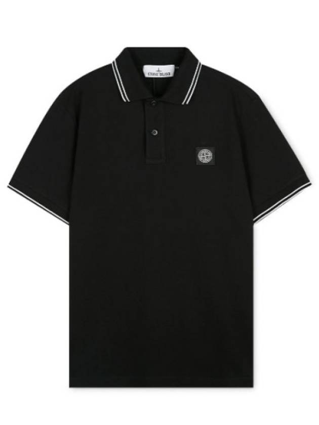 Stretch Cotton Pique Short Sleeve Polo Shirt Black - STONE ISLAND - BALAAN 2