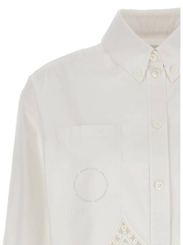 Women's Macrame Lace Hem Cropped Cotton Shirt Uptic White - BURBERRY - BALAAN 4