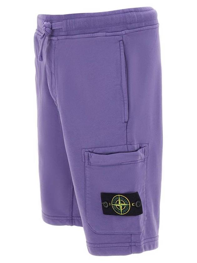 Cotton Fleece Cargo Bermuda Shorts Purple - STONE ISLAND - BALAAN 4