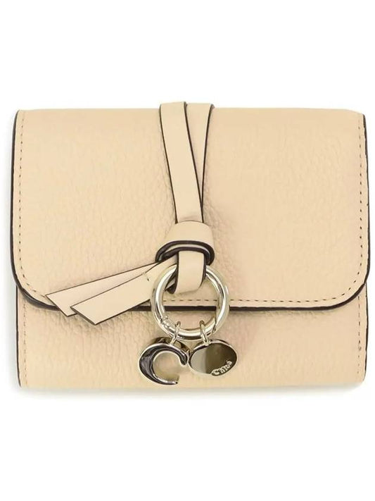 Alphabet Grain Leather Flap Small Half Wallet Beige - CHLOE - BALAAN 2