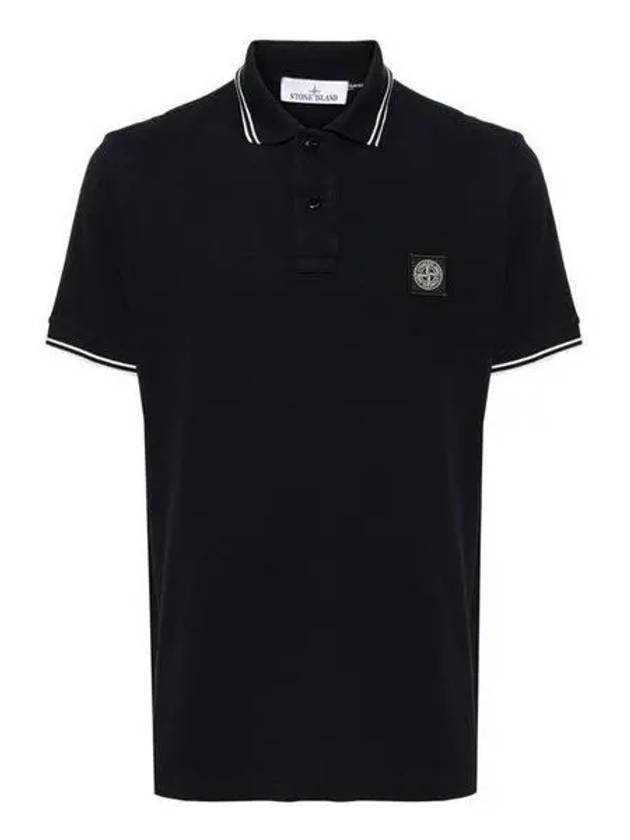 Stretch Cotton Pique Short Sleeve Polo Shirt Navy - STONE ISLAND - BALAAN 2