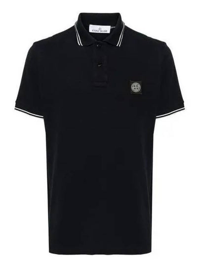 Stretch Cotton Pique Short Sleeve Polo Shirt Navy - STONE ISLAND - BALAAN 2