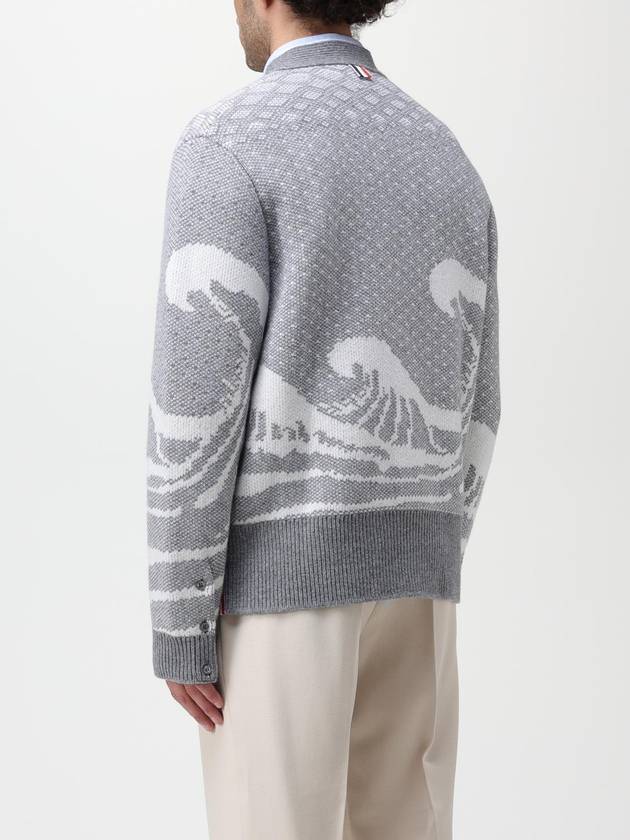 Wave Print Knit Cardigan Grey - THOM BROWNE - BALAAN 4