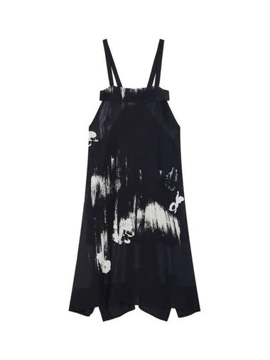 Yohji Yamamoto Y s Women Side Buckle Flower Print Dress Black - YOHJI YAMAMOTO - BALAAN 1