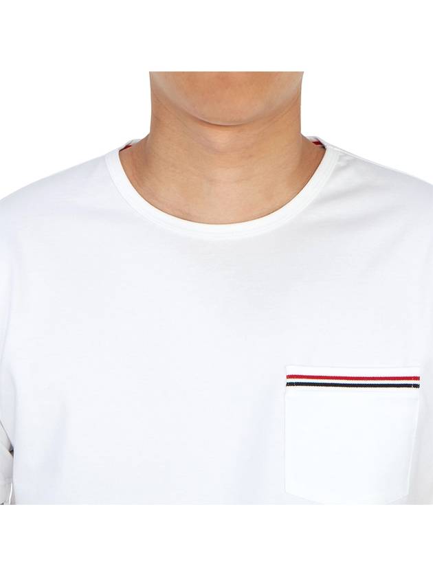 Men's Medium Weight Jersey Tipped Pocket Crewneck Short Sleeve T-Shirt White - THOM BROWNE - BALAAN 7