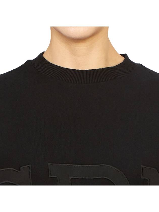 Embroidered Logo Crew Neck Cotton Sweatshirt Black - HERNO - BALAAN 6