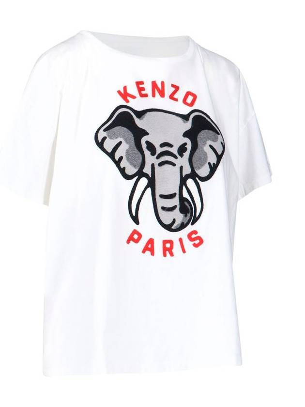 Elephant Cotton Short Sleeve T-Shirt White - KENZO - BALAAN 4