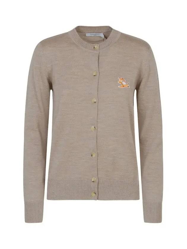 Chillax Fox Patch Crew Neck Wool Cardigan Beige Melange - MAISON KITSUNE - BALAAN 3