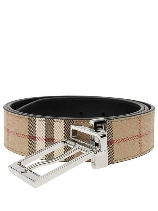 Square Buckle Check Reversible Coated Fabric Leather Belt Beige - BURBERRY - BALAAN 2