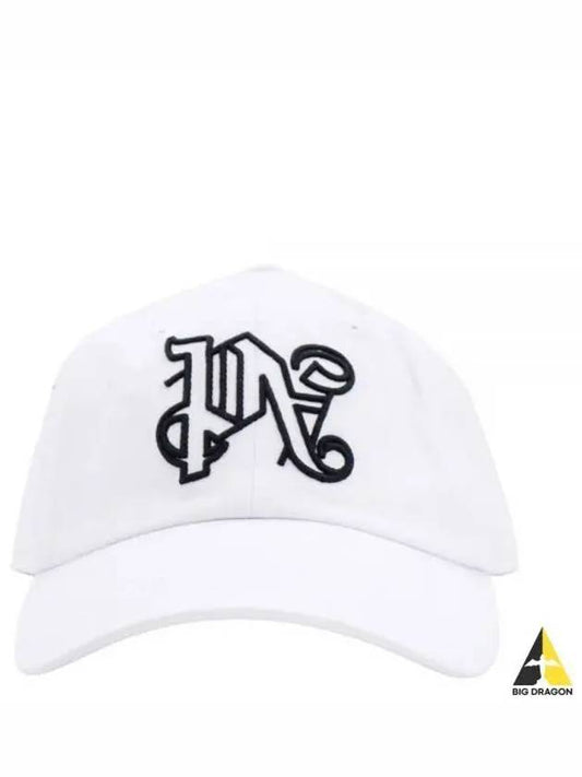 Monogram Embroidered Base Ball Cap White - PALM ANGELS - BALAAN 2