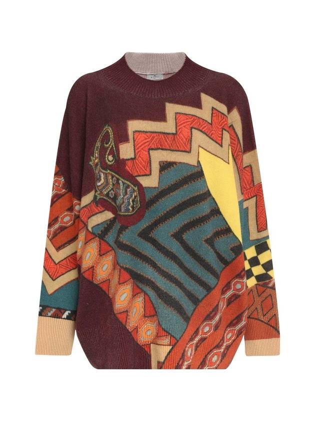 Women's Print Oversized Wool Knit Top - ETRO - BALAAN 1