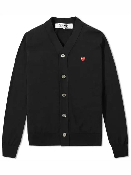 Play Men's Red Heart Wappen Cardigan Black - COMME DES GARCONS - BALAAN 1