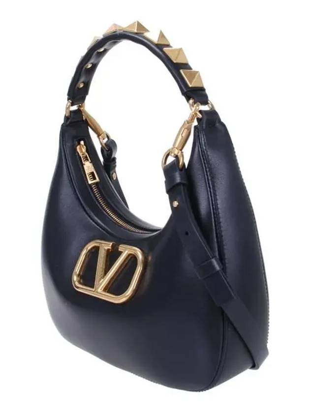 Roman Stud Strap V Logo Shoulder Bag Black - VALENTINO - BALAAN 3