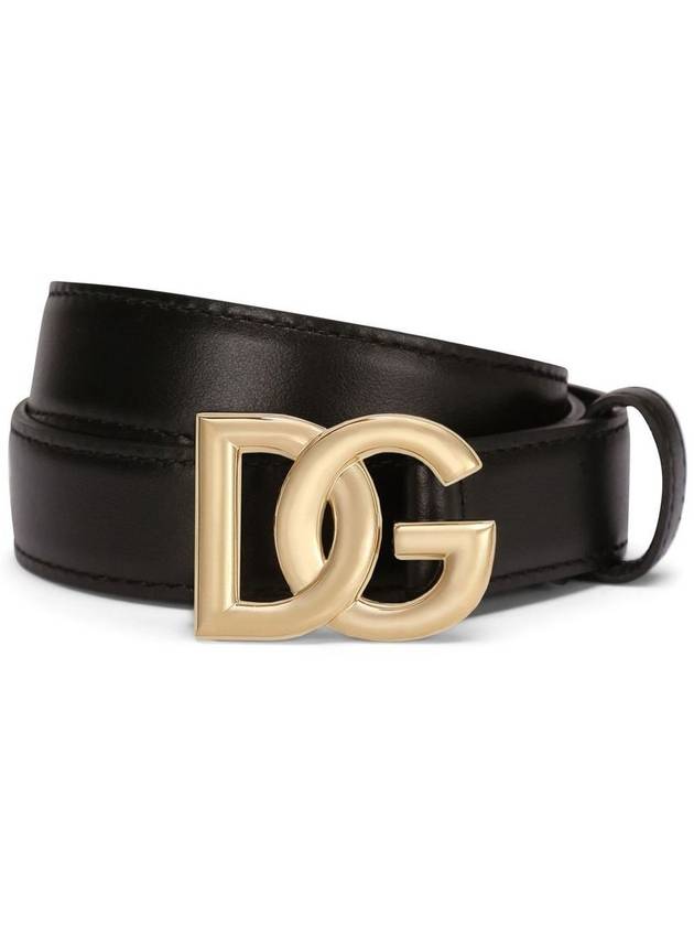 Women's Gold DG Logo Leather Belt Black - DOLCE&GABBANA - BALAAN 4