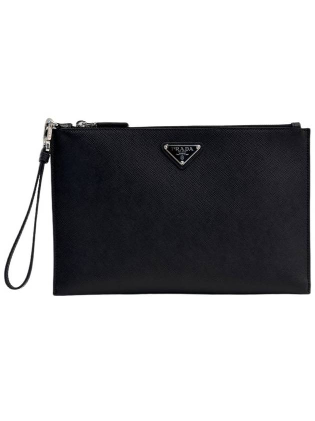 Saffiano Leather Clutch Bag Black - PRADA - BALAAN 2