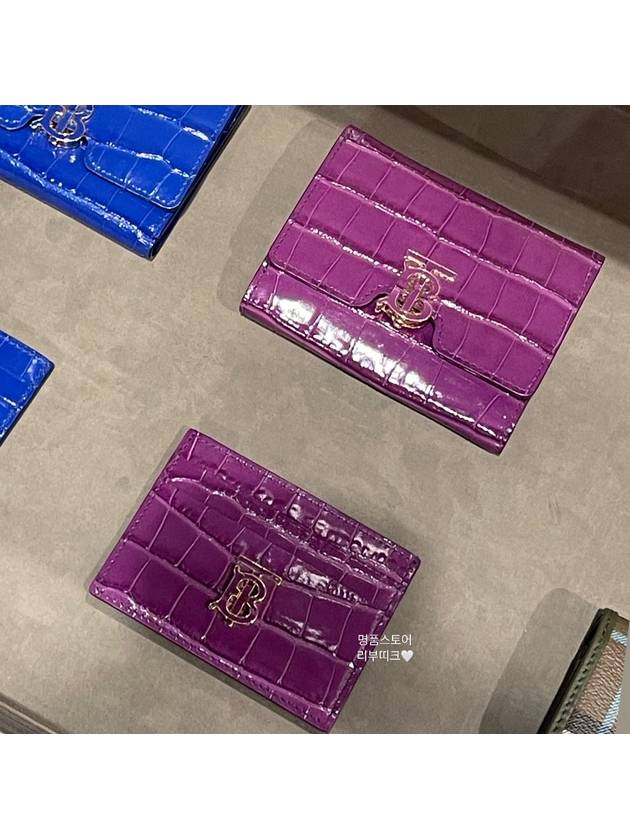 B Logo Crocodile Pattern Card Wallet Holder Purple - BURBERRY - BALAAN 5