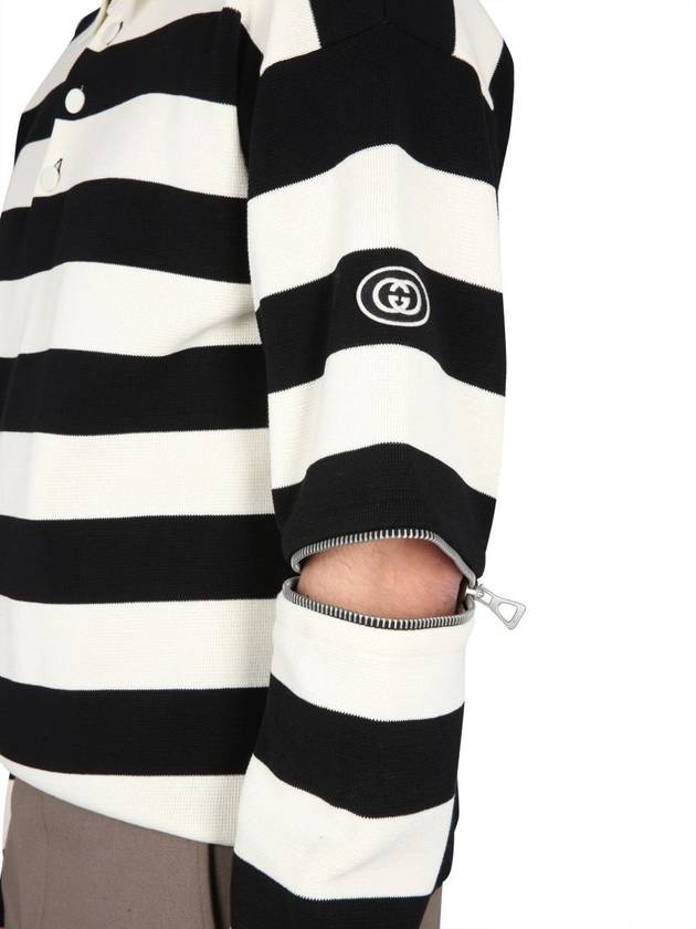 Men's Striped Cotton Polo Shirt Ivory Black - GUCCI - BALAAN 4