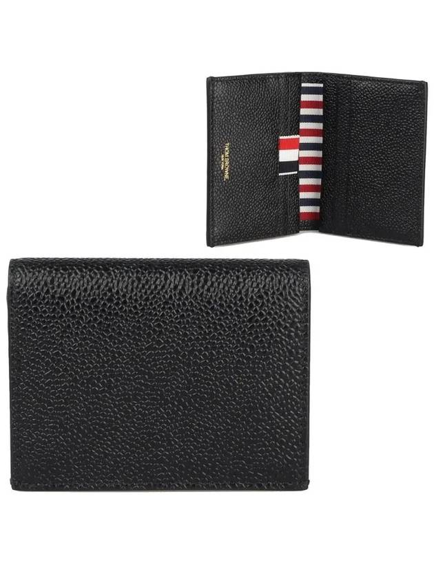 Pebble Grained Leather Double Card Wallet Black - THOM BROWNE - BALAAN 2