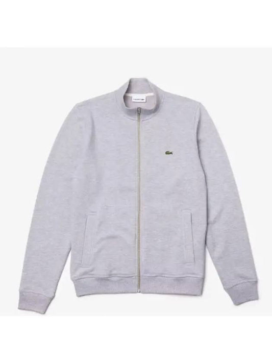 Zippered Stand Up Collar Pique Fleece Track Jacket Grey - LACOSTE - BALAAN 1