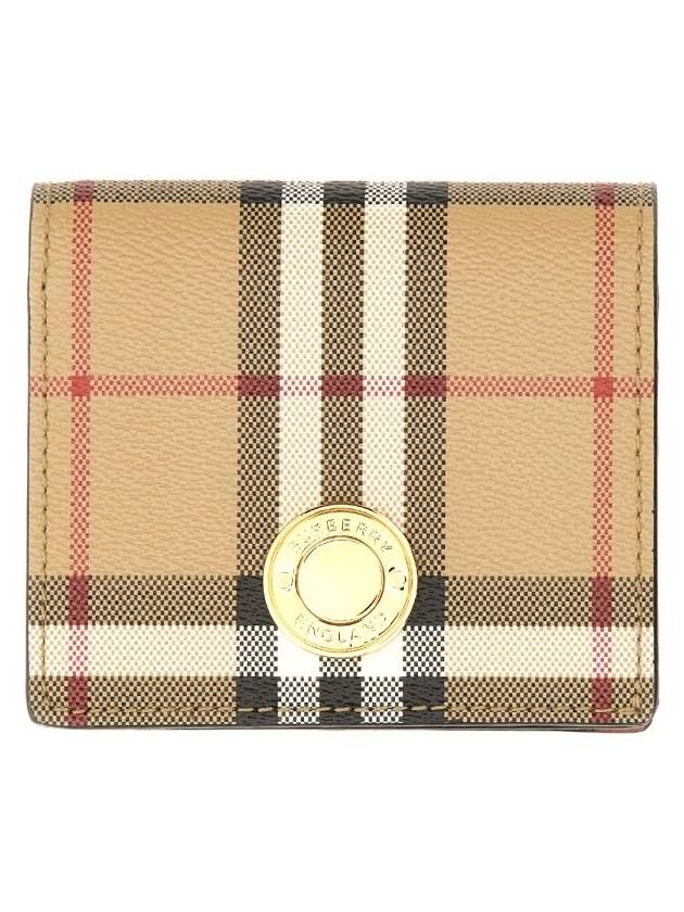 Check Small Leather Half Wallet Beige - BURBERRY - BALAAN 2