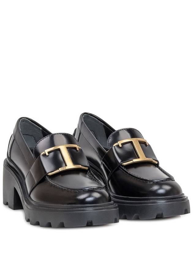 T Logo Leather Loafer Heels Black - TOD'S - BALAAN 3