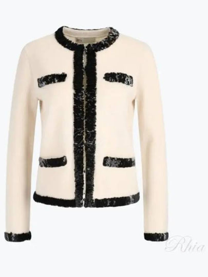 Kendra Wool Sequin Cardigan White - TORY BURCH - BALAAN 2