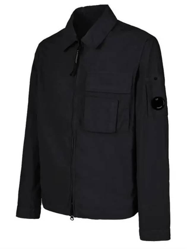 Lens Wappen Flat Pocket Nylon Shirt Zip Up Jacket Black - CP COMPANY - BALAAN 3