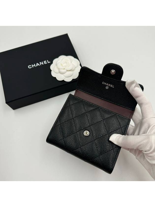 Women's Classic Half Wallet Caviar Lambskin Black Silver Plated AP0231 - CHANEL - BALAAN 4