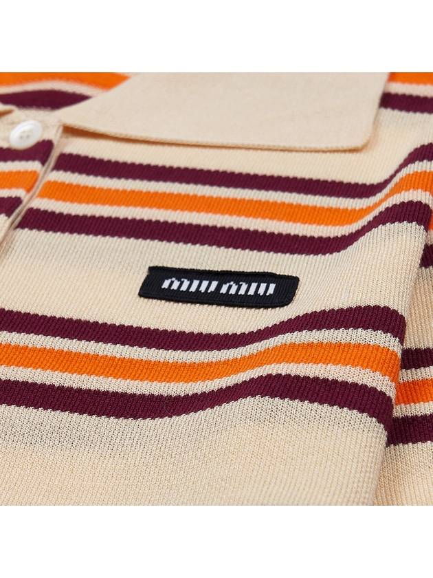 Striped Knit Silk Cotton Polo Shirt Cream - MIU MIU - BALAAN 6