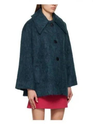 Fluffy Wool Wide Collar Jacket Blue F7348 - GANNI - BALAAN 1