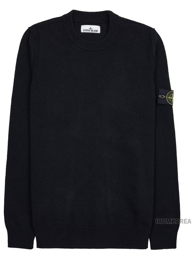 Logo Patch Lambswool Crewneck Knit Top Black - STONE ISLAND - BALAAN 11