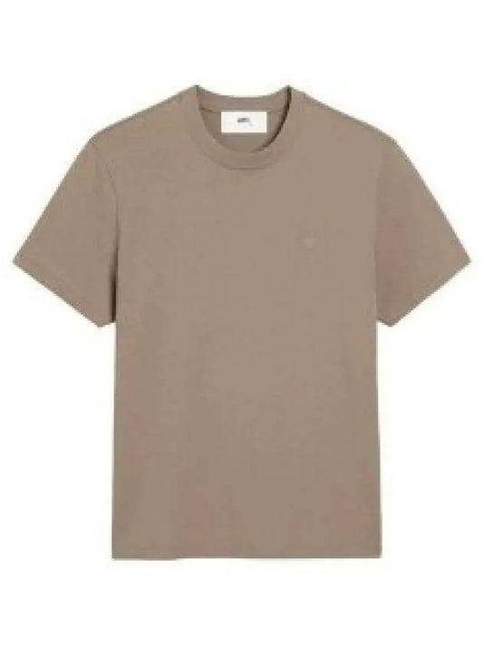 Tone On Tone Heart Logo Organic Cotton Short Sleeve T-Shirt Brown - AMI - BALAAN 2