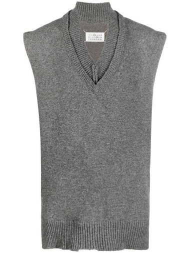 Layered Detail V-Neck Knit Vest Medium Grey - MAISON MARGIELA - BALAAN 1