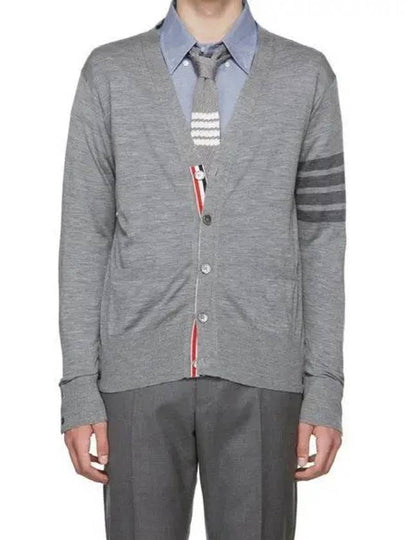 4-Bar Stripe Sustainable Merino Wool Cardigan Grey - THOM BROWNE - BALAAN 2