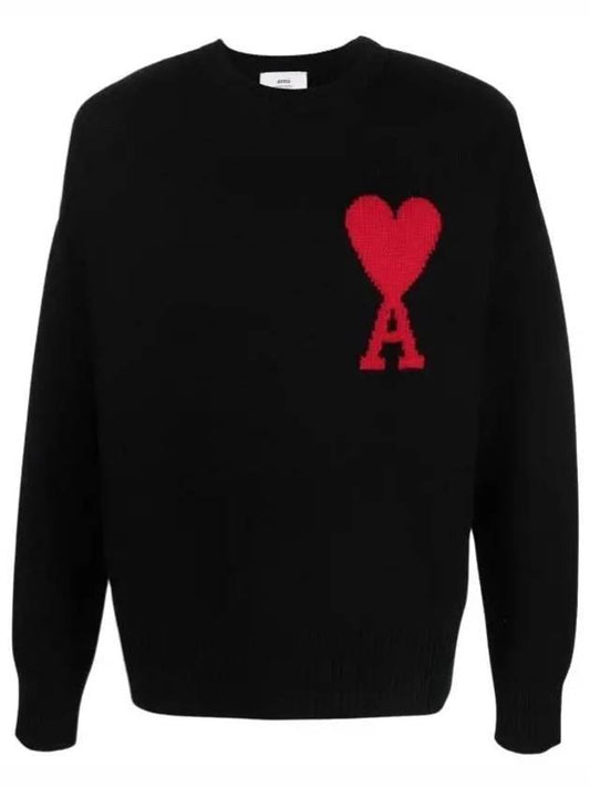 Big Heart Logo Knit Top Black - AMI - BALAAN.