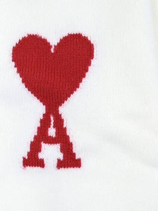 Intarsia Big Heart Logo Oversized Virgin Wool Cardigan White - AMI - BALAAN 4