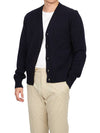 Heart Logo V Neck Cashmere Cardigan Navy - AMI - BALAAN 6