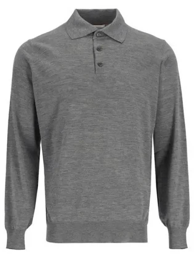 Men's Knit Long Sleeve Polo Shirt Grey - BRUNELLO CUCINELLI - BALAAN 2