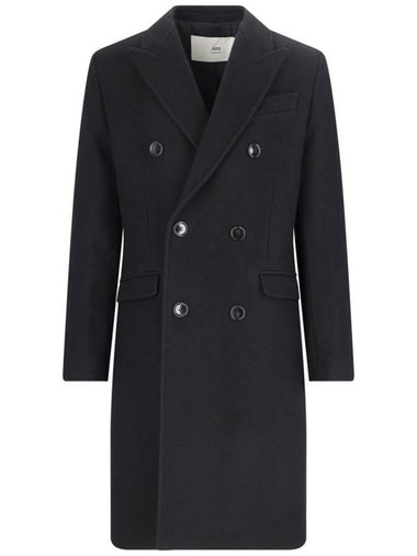 Wool Double Coat Black - AMI - BALAAN 1