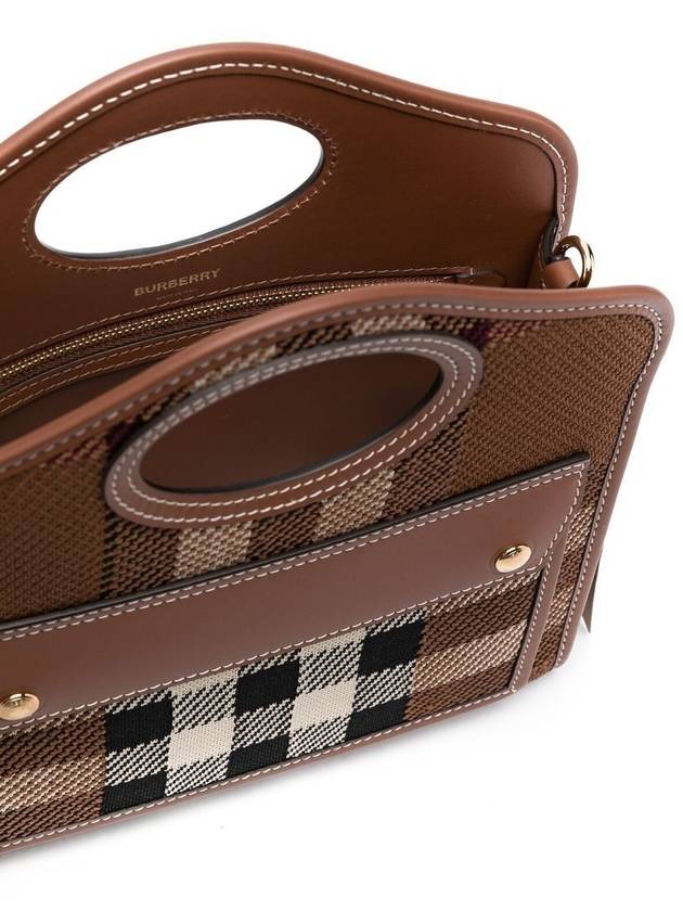 Mini Knit Check Leather Pocket Tote Bag Brown - BURBERRY - BALAAN 18