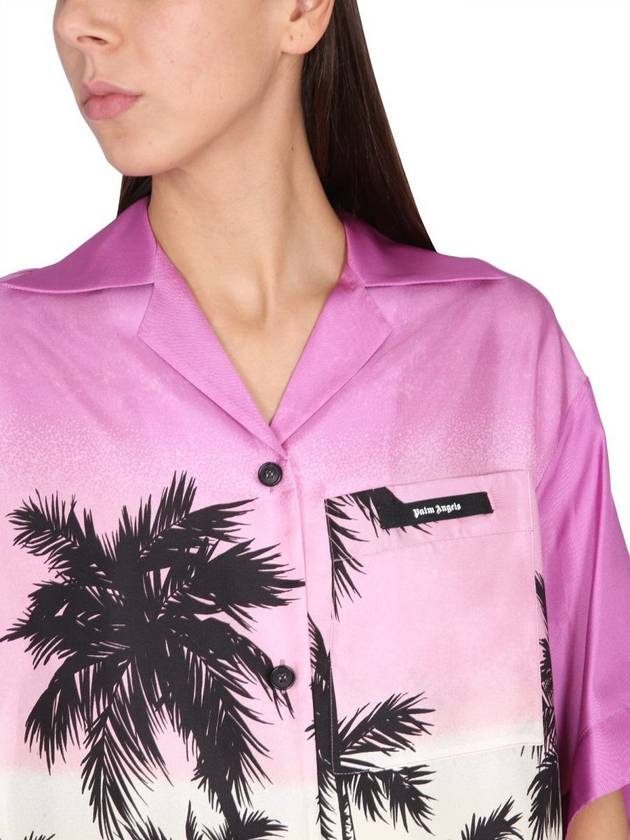 Sunset Print Button-Up Bow-willing Shirt Pink - PALM ANGELS - BALAAN 5