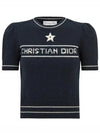 Logo Short Sleeve Knit Top Navy - DIOR - BALAAN 1