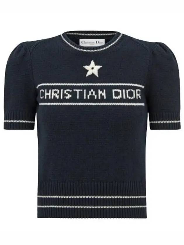 Logo Short Sleeve Knit Top Navy - DIOR - BALAAN 1