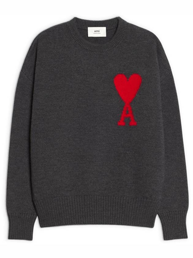 Big Heart Logo Overfit Wool Knit Top Grey - AMI - BALAAN 2